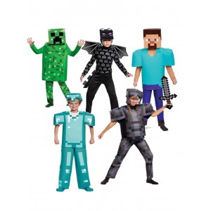 Minecraft Costume for Kids, MC Party Role Play Cosplay Outfit, Steve Creeper Halloween Birthday Stage Performance Costume​