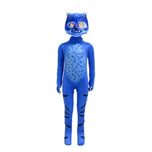 Demon Slayer Girls 2 Blue Tiger Cosplay Catsuit, Full-Body Zentai Suit for Stage Performance, K-Pop Dance Costume, Anime Role Play Jumpsuit (Blue)​