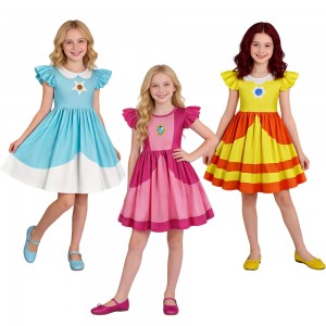 Girls Super Mario Princess Costume – Peach, Daisy & Rosalina Flying Sleeve Dresses for Halloween, Birthday Parties & School Plays