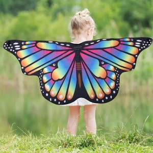 Magical Butterfly Cape for Girls – Extra-Long Cartoon Wings Cloak for Halloween & Dress-Up, Vibrant Gradient Prints, Soft 