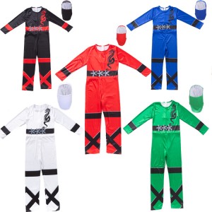 Japanese Anime Dragon Ninja Roleplay Costume, Full Body Jumpsuit for Kids Cosplay Party, 3D Print Stage Performance Suit (Red, Blue, White, Green)​