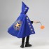 Kids Wizard Cape Costume Set, Blue Starry Cloak with Pointed Hat for Halloween Magic Party Dress Up, Unisex