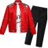 King of Pop MJ Stage Costume – Red Leather Jacket, Shirt & Pants Cosplay Set for Kids, Unisex Rock Style Outfit