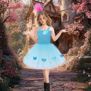 Trolls Poppy Cosplay Dress for Girls – Sparkly Mesh Halloween Costume Set, Vibrant Performance Outfit for Kids Ages 3–8