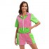 80s Disco Retro Carnival Costume Women Zippered Tracksuit Two Piece Set Party Stage Performance Outfit