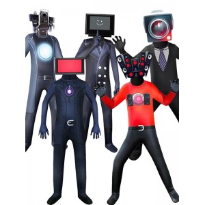 Halloween Skibidi Toilet TV Man Security Cameraman Costume Bodysuit for Kids Titan Onesie Cosplay