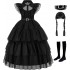 ‌Wednesday Addams Girls Costume - Black Party Dress Up Outfit with Wig, Stockings & Belt for Kids 4-12 Years‌