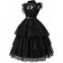 ‌Wednesday Addams Girls Costume - Black Party Dress Up Outfit with Wig, Stockings & Belt for Kids 4-12 Years‌