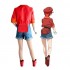Anime Cells at Work Red Blood Cell Uniform Cosplay Costume with Hat