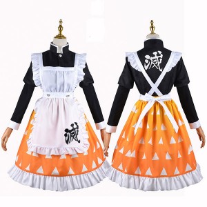 Anime Demon Slayer Kimetsu no Yaiba Zenitsu Agatsuma Lolita Maid Cosplay Costumes
