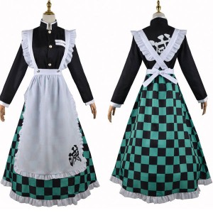 Demon Slayer Kimetsu no Yaiba Tanjiro Kamado Maid Dress Cosplay Costume